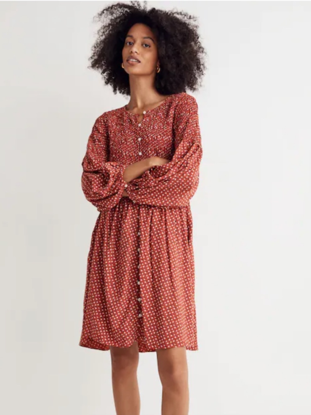 Challis Button-Front Mini Dress in Tiny Daisy